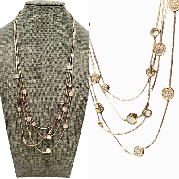 Layered gold rhinestone necklace - Picture 2 of 5